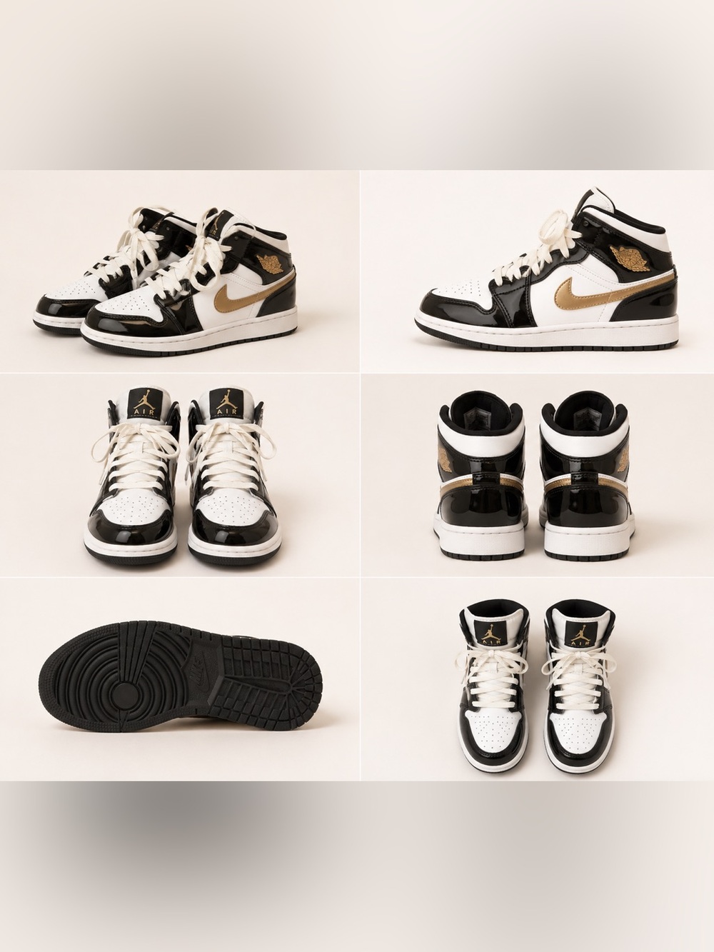 Nike Air Jordan 1 Mid Youth Sneakers – Black/White/Gold – Size 6Y (women 7.5)